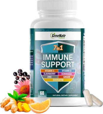7 In 1 Immune Support Supplement With Vitamin C, D3, Zinc 50Mg, Quercetin, Echinacea Purpurea, Sambucus Elderberry And Ginger For Complete Immune Defense - 60 Capsules (3 Bottles)