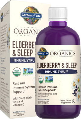 Garden Of Life Organics Elderberry & Sleep Immune Syrup - Immune Support For Adults And Kids 12 And Older With Zinc And Vitamin C, Organic Liquid With Sleep Herbs, No Added Sugars, 6.59 Fl Oz