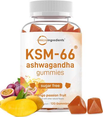 Micro Ingredients Ksm-66 Ashwagandha Gummies 300Mg, 120 Count | Sugar Free Mango Passion Fruit Flavor | Ashwagandha For Women & Men | Potent Root Extract | Herbal Support For Relaxation | Non-Gmo