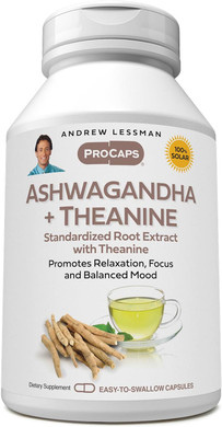 Andrew Lessman Ashwagandha + Theanine 60 Capsules - Standardized Extract. Promotes Relaxation, Focus And Balanced Mood. Small Easy To Swallow Capsules
