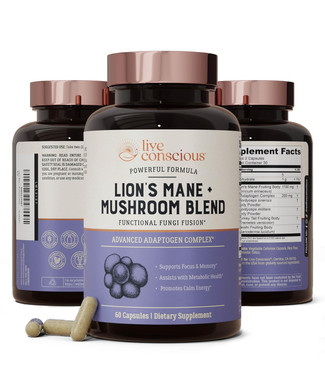Live Conscious Lions Mane Mushroom Supplement Capsules For Brain Support W/Lion'S Mane, Cordyceps, Reishi, And Turkey Tail Mushrooms - Cognitive Memory Supplement For Brain