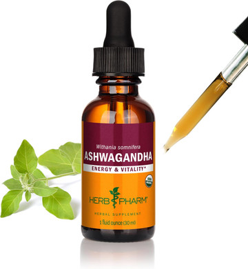 Herb Pharm Certified Organic Ashwagandha Extract Drops For Traditional Support For Energy And Vitality, Alcohol-Free Glycerite, 2 Oz