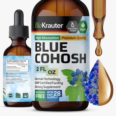 Bio Krauter Blue Cohosh Tincture - Caulophyllum Thalictroides Extract - WomenS Health Support - Alcohol And Sugar Free Liquid Blue Cohosh Extract - 2 Fl.Oz