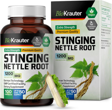 Bio Krauter Stinging Nettle Capsules 1200 Mg - 250 Natural Urinary Tract & Overall Support Caps - Nettle Root Powder (Urtica Dioica) - Non Gmo
