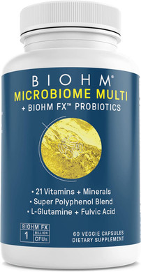 Biohm Multivitamin For Women & Men, Microbiome Multi With Probiotics (60 Capsules, 30 Servings) 21 Vitamins & Minerals, Green Tea, Glutamine & Antioxidants, Non-Gmo, Gluten Free, Vegetarian