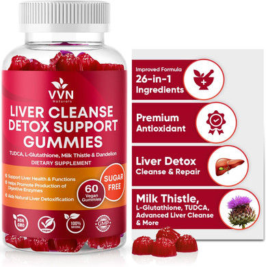 Vvnaturals Sugar-Free 26-In-1 Liver Cleanse Detox & Repair Fatty Liver Formula Gummies; 3000Mg Blend Of Glutathione, Silymarin Milk Thistle, Choline, Tudca | Liver Detox Gummies - 60 Vegan Ct