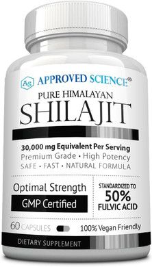 Approved Science Pure Himalayan Shilajit - 50% Fulvic Acid - 30:1 Extract (Equivalent To 30,000Mg) - 60 Vegan Capsules - High-Potency Supplement
