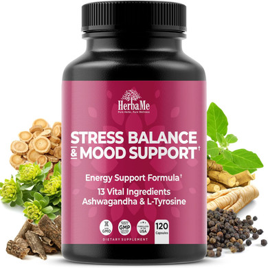 Cortisol Manager Supplement And Balance Mood With Ashwagandha & L-Tyrosine, 120 Capsules, Helps Maintain Healthy Energy Levels And Stress Relief, Fatigue Reducer Pills