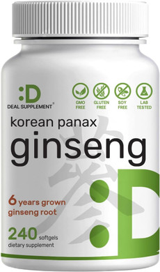 Korean Red Panax Ginseng Root Extract, 7,500Mg Serving, 240 Softgels  150Mg Active Ginsenosides