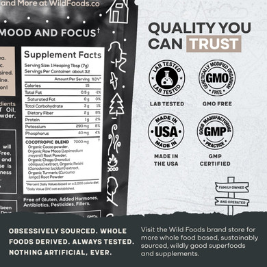 Wild Cocotropic Organic Mushroom Cocoa Mix - Healthy Vegan Hot Chocolate Mix - Organic Cacao Powder, Reishi, Chaga, Maca, Turmeric - 3Rd Party Tested - Sugar Free - Keto & Paleo - (2 Packs Of 16Oz)