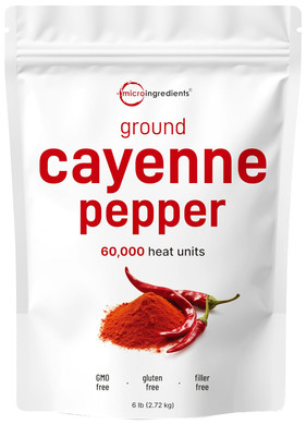 Ground Cayenne Pepper Powder, 6 Lb (60,000 Shu) | Premium Source | Spicy Heat With Natural Bite | Great For Seasoning & Garden Wildlife Control | Additive Free, Non-Gmo, Bulk Supply
