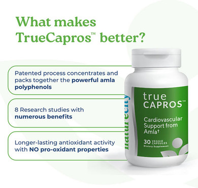 Naturecity True-Capros Amla Fruit Extract Supplement Polyphenol Antioxidant Power Supports Cardiovascular Heart Health (60 Veggie Capsules) Non-Gmo Vegan Friendly And Soy Free