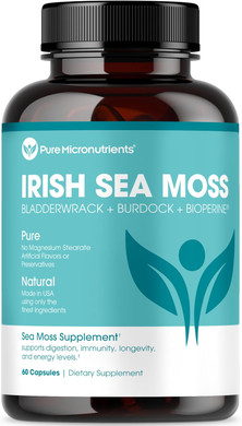 Pure Micronutrients Irish Sea Moss Capsules - Organic Irish Seamoss Pills With Bladderwrack, Burdock & Black Pepper For Energy, Immunity, Thyroid, Digestion, Heart And Bone Health