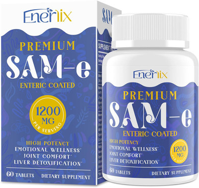 1200 Mg Sam E Supplement For Brain, Mood, Joint, And Liver, High Absorption Sam-E (S-Adenosyl-L-Methionine) With Coq10, 5-Htp, Enteric Coated 120 Tablets, Vegan