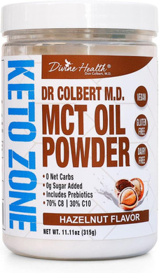 Divine Health Dr. Colbert, Md Mct Oil Powder | Hazelnut Flavor Recommended In Keto Zone Diet Book | Coffee Creamer | 70% C8 30% C10 | 0 Net Carbs | 30 Day Supply | 330 G