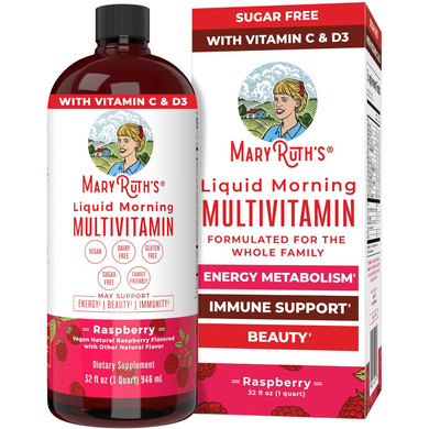 Maryruth Organics Liquid Morning Multivitamin For Women, Men & Kids | Vitamin A C D E B6 B12 Biotin Zinc | Beauty | Vegan | Non-Gmo | Gluten Free | 32 Servings