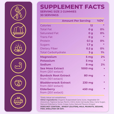 Sea Moss Gummies With Elderberry, Burdock Root And Bladderwrack For Kids And Adults 60Pcs