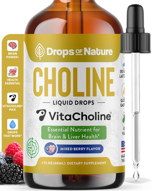 Choline Liquid Drops Supplement  Vegan, Gluten-Free, Gmo-Free, Easy Absorption Formula  With Essential Nutrients For Brain Health And Vitality  Complements Inositol Supplements (Mixed Berry, 60 Ml)