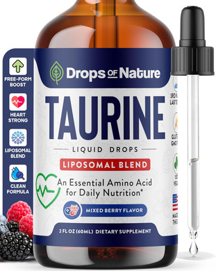 Taurine Supplement Liquid Drops  Vegan Alternative To Capsules & Powder  Complements Glycine And L'Theanine  Free-Form Amino Acids Supplement For Heart Wellness, Energy & Focus (Mixed Berry, 60 Ml)