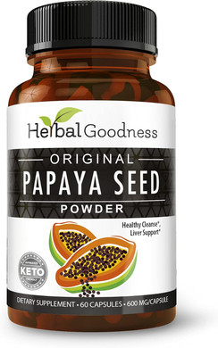 Herbal Goodness Papaya Seeds Capsules 60Ct - Provides Health Support For Your Gut And Digestive System- 100% Natural Detox Cleanse For Humans - Body Detox And Colon Broom Formula - 12 Bottles