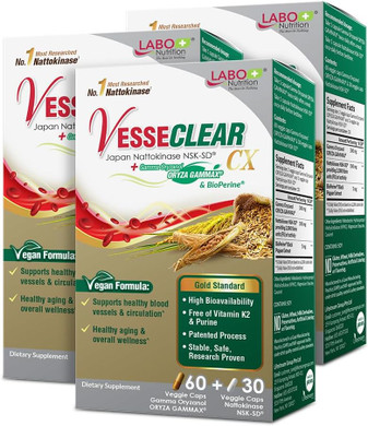 Labo Nutrition Vesseclear Cx: Nattokinase Nsk-Sd + Gamma Oryzanol For Clean Blood Vessel & Healthy Ageing, Japan'S Most Clinically Studied, Support Healthy Cholesterol, Heart, Vegan, Acid-Resistant