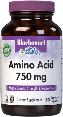 Bluebonnet Nutrition Amino Acid 750Mg, High Potency, For Muscle Health*, Soy-Free, Gluten-Free, Non-Gmo, Kosher Dairy, White 60 Vegetable Capsules, 15 Servings