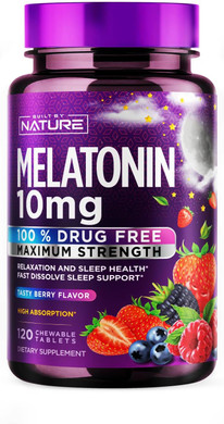 Built By Nature Melatonin 10Mg Chewables  Max Strength Melatonin - Fast Dissolve Chews For Adults  Drug-Free Sleep Aid Supplement - Vegan, Non-Gmo, Gluten-Free  Berry Flavor - 120 Chewable Tablets