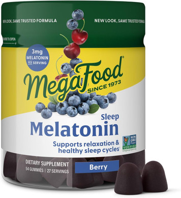 Megafood Melatonin Gummies - Melatonin 3Mg Per Serving To Help Relax & Fall Asleep  For Adults - Berry Flavor, Non-Gmo, Certified Vegan - 54 Gummies (27 Servings)