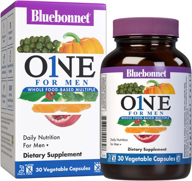 Bluebonnet Nutrition One For Men Whole Food-Based Multiple, Daily Nutrition*, Non-Gmo, Vegetarian Friendly, Kosher, Gluten-Free, Soy-Free, Dairy-Free, Iron Free, 60 Vegetable Capsules, 60 Servings