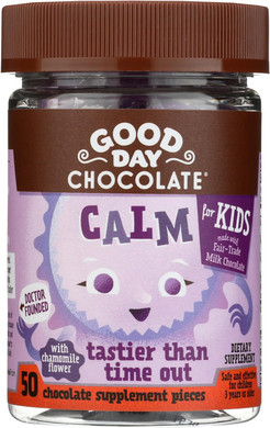 Good Day Chocolate Natural Calming Supplement For Kids, Blend Of Camomile, L-Theanine, Fair Trade And Non-Gmo Chocolate, 50 Pieces