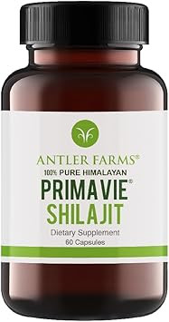 Antler Farms - 100% Pure Primavie Shilajit For Men Extract, 60 Capsules, 250Mg  Standardized To 50% Fulvic Acid, Wild Harvested Resin From The Himalayas, Powerful Adaptogenic Supplement