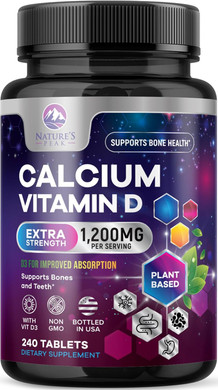 Calcium 1200 Mg With Vitamin D3, Calcium Supplement Vitamins, Bone, Teeth & Immune Health Support, Calcium Supplements With D For Women & Men, Nature'S Absorbable Calcium Carbonate - 60 Tablets