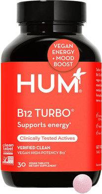 Hum B12 Turbo - Daily Energy & Calcium Support & Mood Support + Hormone Balance - Non-Gmo, Gluten-Free, Vegan (30-Count)