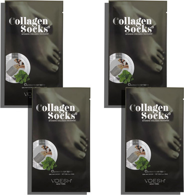 Voesh Collagen Socks, Collagen Socks For Dry Feet, 4 Pack, Peppermint Oil, Cracked Heel Repair, Moisturizing Socks, Spa Pedicure Treatment, Spa Socks, Foot Peel Masks, Vegan