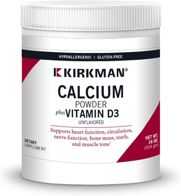 Kirkman  Purest Calcium With Vitamin D-3  454 Gm 16 Oz Powder - Unflavored - Hypoallergenic  Minerals  Gluten & Casein Free  Tested For More Than 950 Environmental Contaminants