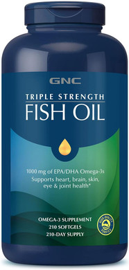 Gnc Triple Strength Fish Oil Omega 3 Supplement, 1000Mg Epa & Dha, Supports Heart, Brain, Skin, Eye And Joint Health, Burpless, Ultra Concentrated, High Potency, Wild Caught, 210 Softgels