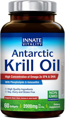 Innate Vitality Antarctic Krill Oil 2000Mg 60 Softgels, Omega 3S, Dha, Epa & Astaxanthin, Phospholipids, Brain, Concentration, Heart, Bone, Immune Health, Superior Absorption Vs Fish Oil, No Fish Burp