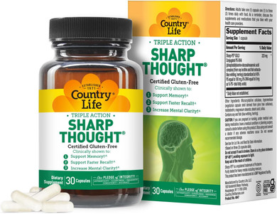Country Life Sharp Thought - Memory & Cognitive Support Supplement  Sharp-Ps Gold Phosphatidylserine + Dha  Promotes Mental Clarity & Faster Recall  Gluten-Free, 30 Capsules