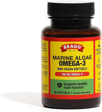 Bragg Omega-3 Supplement Capsules With Dha And Epa - 60 Vegan Softgels - Sustainably-Sourced Marine Algae - Supports Eye And Brain Health