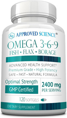 Approved Science Omega 3-6-9-2400Mg Daily Blend Of Fish, Flaxseed, And Borage Oils With Vitamin E - Wellness Support - Non-Gmo, Mercury-Free - 120 Softgels - 2 Month Supply