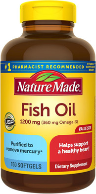 Nature Made Fish Oil Omega 3 Supplements, 1200 Mg Softgels, Omega 3 Fish Oil For Healthy Heart Support, 150 Softgels, 75 Day Supply