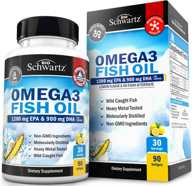 Triple Strength Omega 3 Fish Oil Supplement - 2250Mg Epa Dha Omega 3 Fatty Acids From Fresh Wild Caught Fish, Burpless Lemon Flavor Formula Supports Eye Health And More, Gluten Free, 90 Softgels