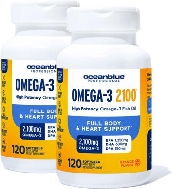 Oceanblue Professional Omega-3 2100  138 Ct Bonus Bottle Triple Strength Burpless Fish Oil Supplement With High-Potency Epa, Dha, Dpa  Wild-Caught  Orange Flavor, 69 Servings