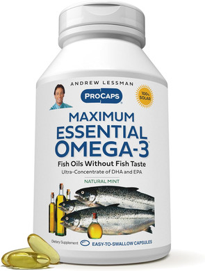 Andrew Lessman Maximum Essential Omega-3 Mint - 180 Softgels - Ultra-Pure, High Potency Omega-3 Oils. High Dha, No Stomach Upset, No Contaminants, No Mercury. Small Easy To Swallow Softgels