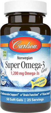 Carlson Super Omega-3 Gems, Pescetarian, Norwegian, 1,200 Mg Omega-3S, 100 + 30 Soft Gels