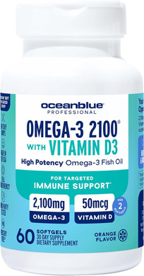 Oceanblue Professional Omega-3 2100 With Vitamin D3  120 Ct  Triple Strength Burpless Fish Oil Supplement With High-Potency Epa, Dha, Dpa And Vitamin D3  Wild-Caught  Orange Flavor (60 Servings)