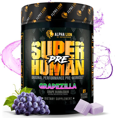 Alpha Lion Superhuman Pre Workout Powder, Beta Alanine, L-Taurine & Tri-Source Caffeine For Sustained Energy & Focus, Nitric Oxide & Citrulline For Pump (21 Servings, Grapezilla)