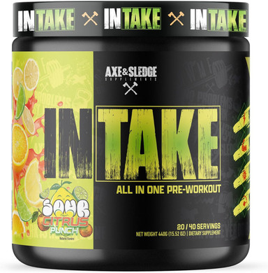 Axe & Sledge Intake All-In-One Pre-Workout | 300Mg Caffeine | L-Citrulline, Beta Alanine, Betaine For Performance & Focus | Pre-Workout For Men & Women | 20/40 Servings, Sour Citrus Punch