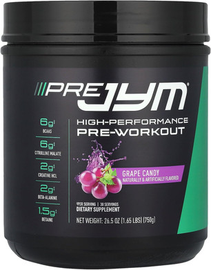 Jym Supplement Science Pre Jym Grape Candy Pre Workout Powder For Men & Women, Bcaas, Nootropics, Creatine Hci, Citrulline, Beta-Alanine, Betaine, Taurine, Huperzine, 30 Servings