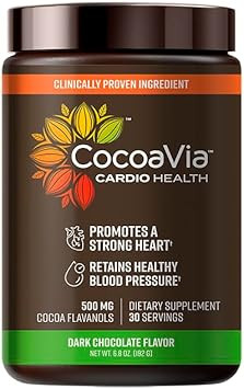 Cocoavia Cardio Health Cocoa Powder, 15 Single Serve Sticks, 500Mg Cocoa Flavanols, Support Heart Health, Boost Nitric Oxide, Improve Circulation, Energy, Preworkout, Travel-Friendly, Vegan, Cacao